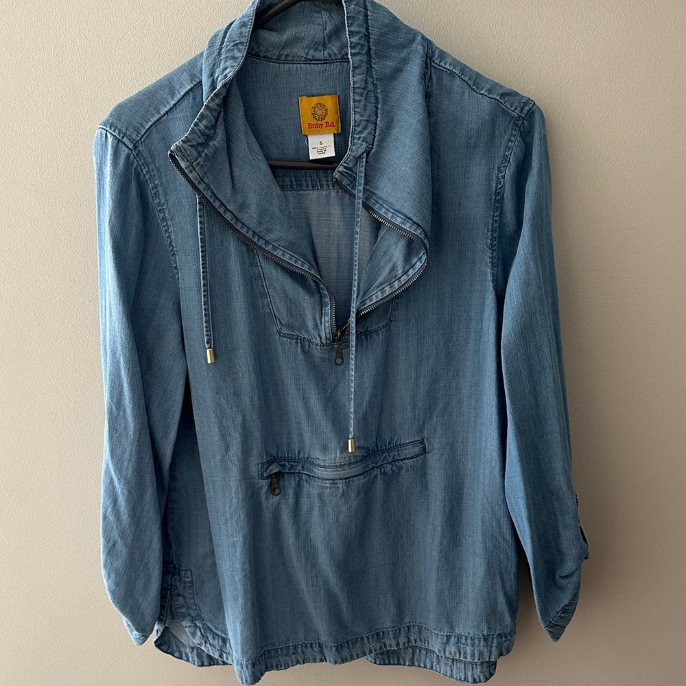 Ruby red Light Blue Long Sleeve Top with Drawstring